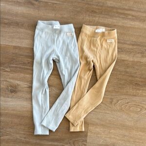 Kids Ribbed Leggings Set - Cream and Tan
